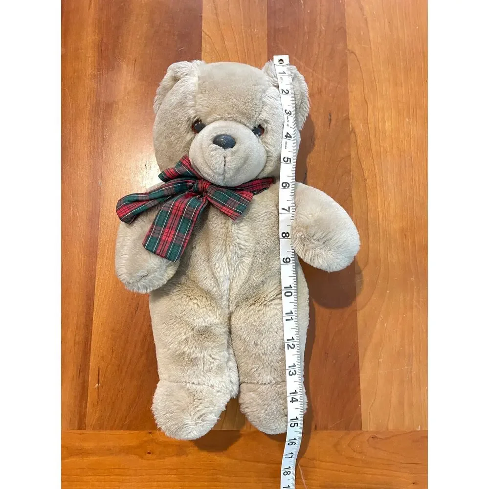 Vintage Applause Musical Wind Up Teddy Bear Plush 16” Tan Red Plaid Bow Classic
